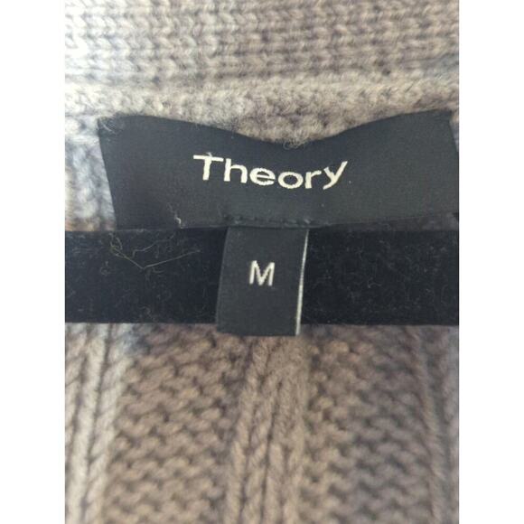 Theory Gray Merino Wool Cable Knit Shawl Knit Button Cardigan Sweater Women's M - Picture 10 of 10